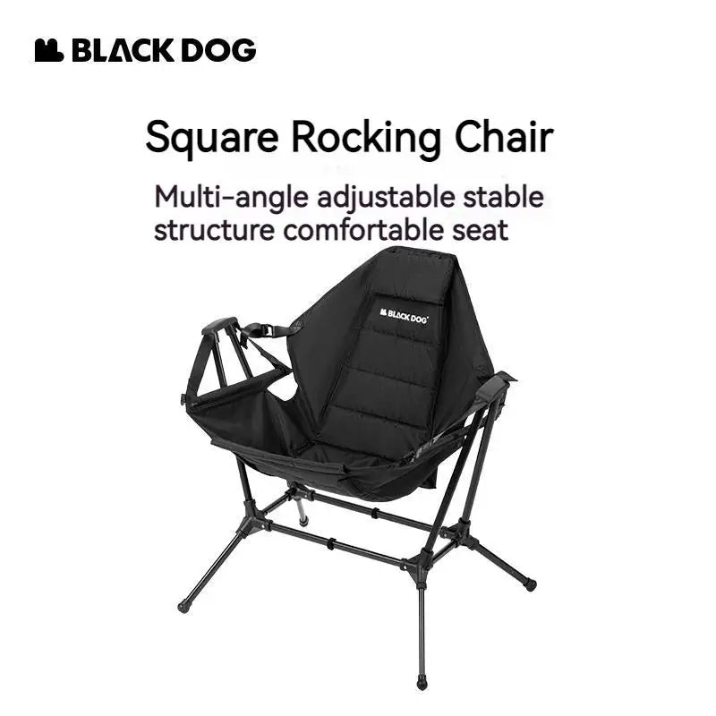 BLACKDOG Folding Black Rocking Swing Chair with Pillow 160° Portable Adjustable Lying Leisure Recliner 150kg Max Load Camping Hiking Travel Chair