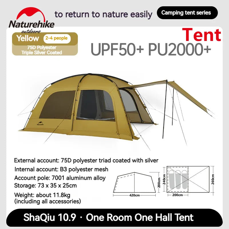 Naturehike DUNE Series 10.9 4 Season 1 Detachable Bedroom 1 Living Room Camping Tunnel Tent Extended Large Canopy 3 to 6 Person 10.9m² Space Waterproof UPF50+ Nature Hike Outdoor Shaqiu