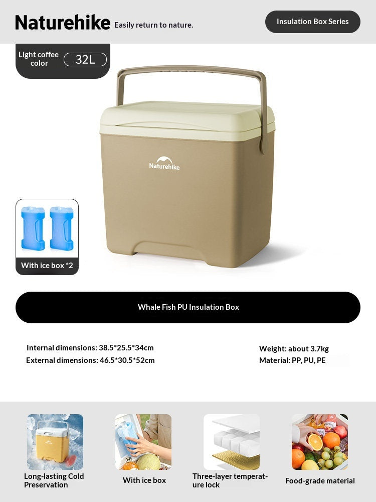 Naturehike 32L PU Insulated Box Portable Food-Grade Large-Capacity Cooler Chest Cold And Hot Up To 48H Food Drinks Ice Outdoor Camping Travel