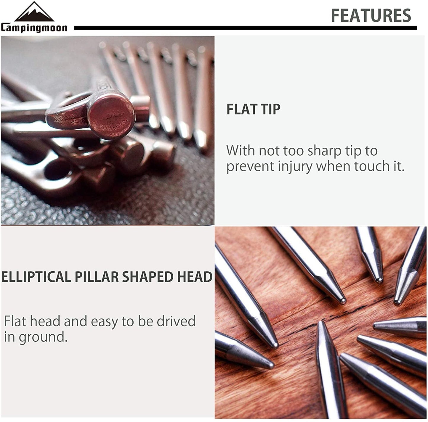 CAMPINGMOON Stainless Steel Peg Stakes Pack of 6 and 8 20cm 26cm 30cm 35cm 40cm Premium Heavy Duty Ground Nail Pegs Stake for Outdoor Camping Tent