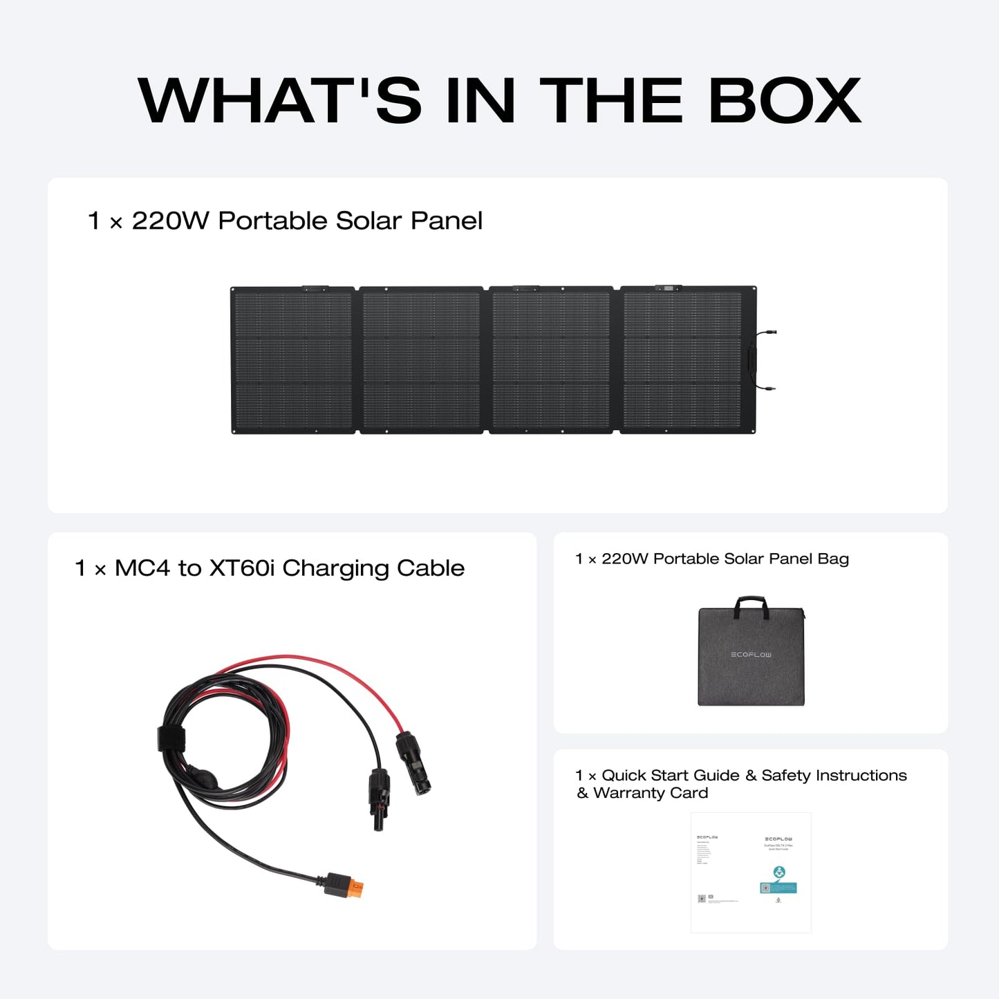 ECOFLOW 220W Single Face and Bi-facial Solar Panel Portable Lightweight Single Side Foldable Solar Panel Complete With Adjustable Kickstand Waterproof IP68 Durable For Off The Grid Living
