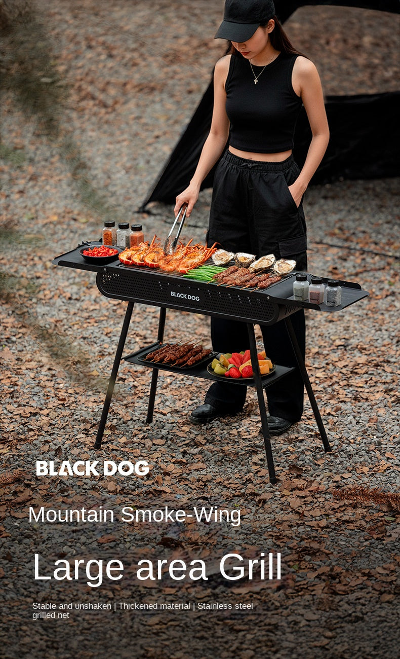 Blackdog MOUNT SMOKED Vertical Grill Table Portable Foldable Black Large Griller Four Side Vent Design Folding BBQ Charcoal Burner Outdoor Camping
