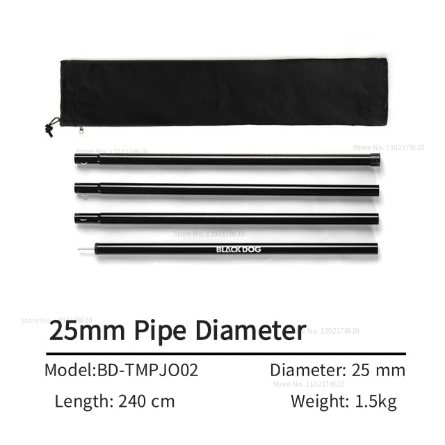 BLACKDOG by Naturehike Canopy Iron Pole Rod 2.4m Length 4 Section 22mm 25mm Diameter Steel Iron Heavy Duty Outdoor Camping Portable Awning Tarp Pole