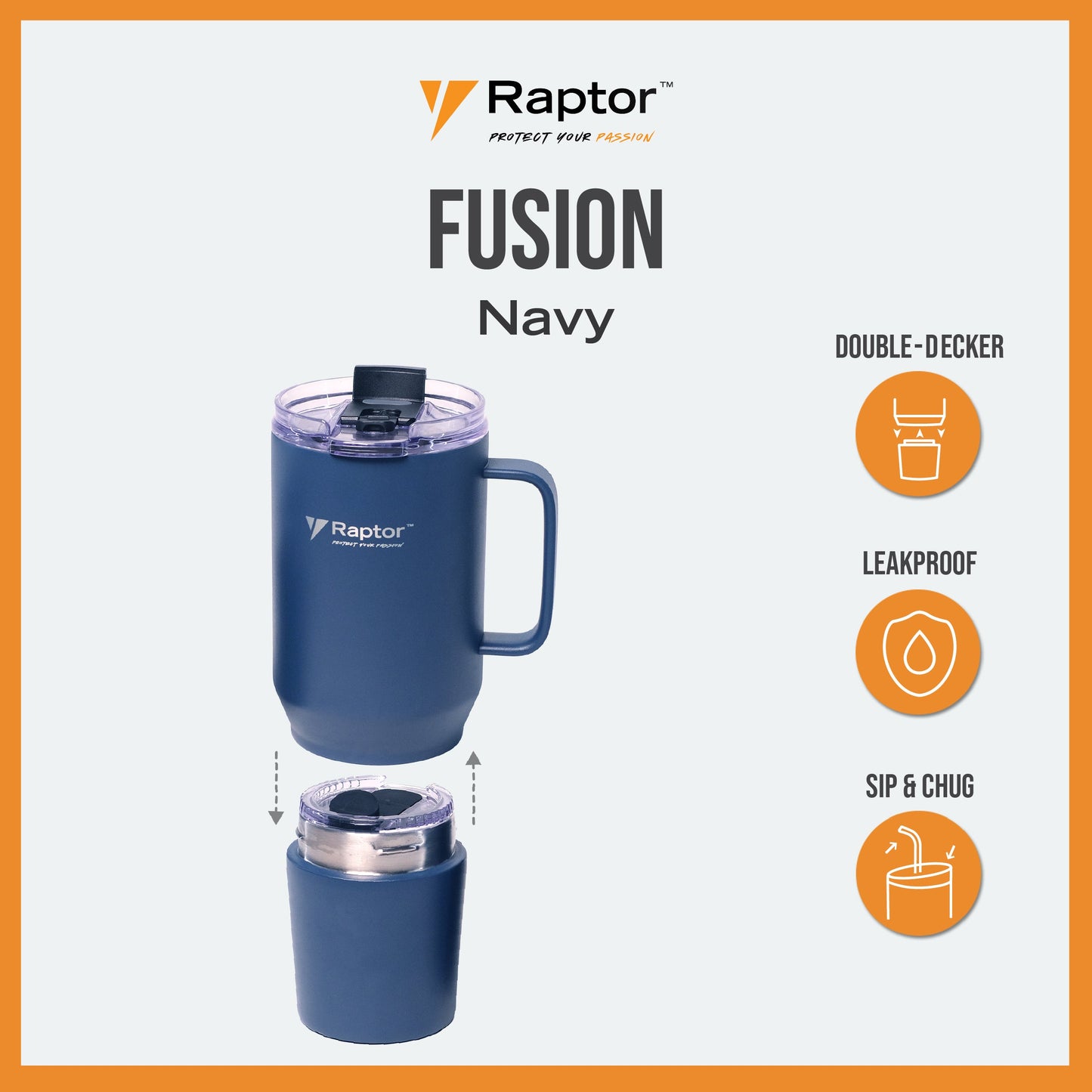 Raptor FUSION 28oz Tumbler 2-in-1 Double-Wall Vacuum Insulated Tumbler Double Decker Drinkware Hot And Cold Leak Proof On the Go Water Bottle