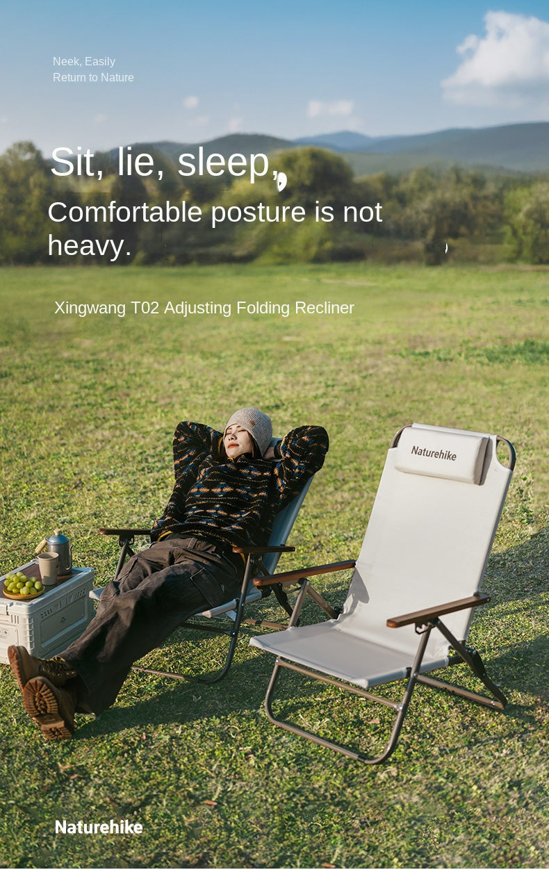 Naturehike FLOURISH LOUNGER T02 Reclining Chair Portable Foldable Lightweight Four Gear Adjustable Folding Recliner Tall Backrest Load Bearing Up To 120kg
