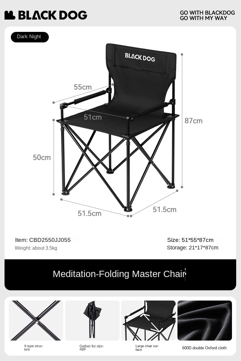 BLACKDOG Leisure Director Chair Outdoor Folding Portable Stool Widen Seat Camping Beach Fishing Picnic Garden Travel Armchair Heavy Duty Original Black Dog