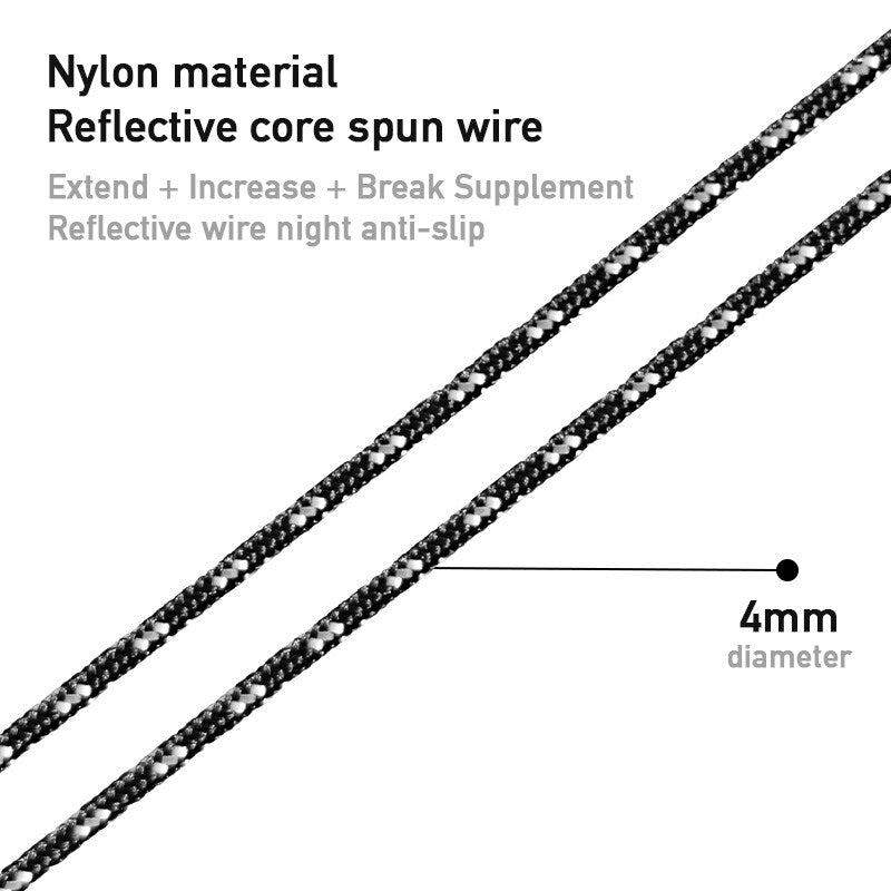 BLACKDOG Black Wind Rope 8pcs 4m Set with Buckle Tensioner Outdoor Camping Tent Tarp Awning Canopy Reflective Nylon Guy Lines 4mm String Size Pack