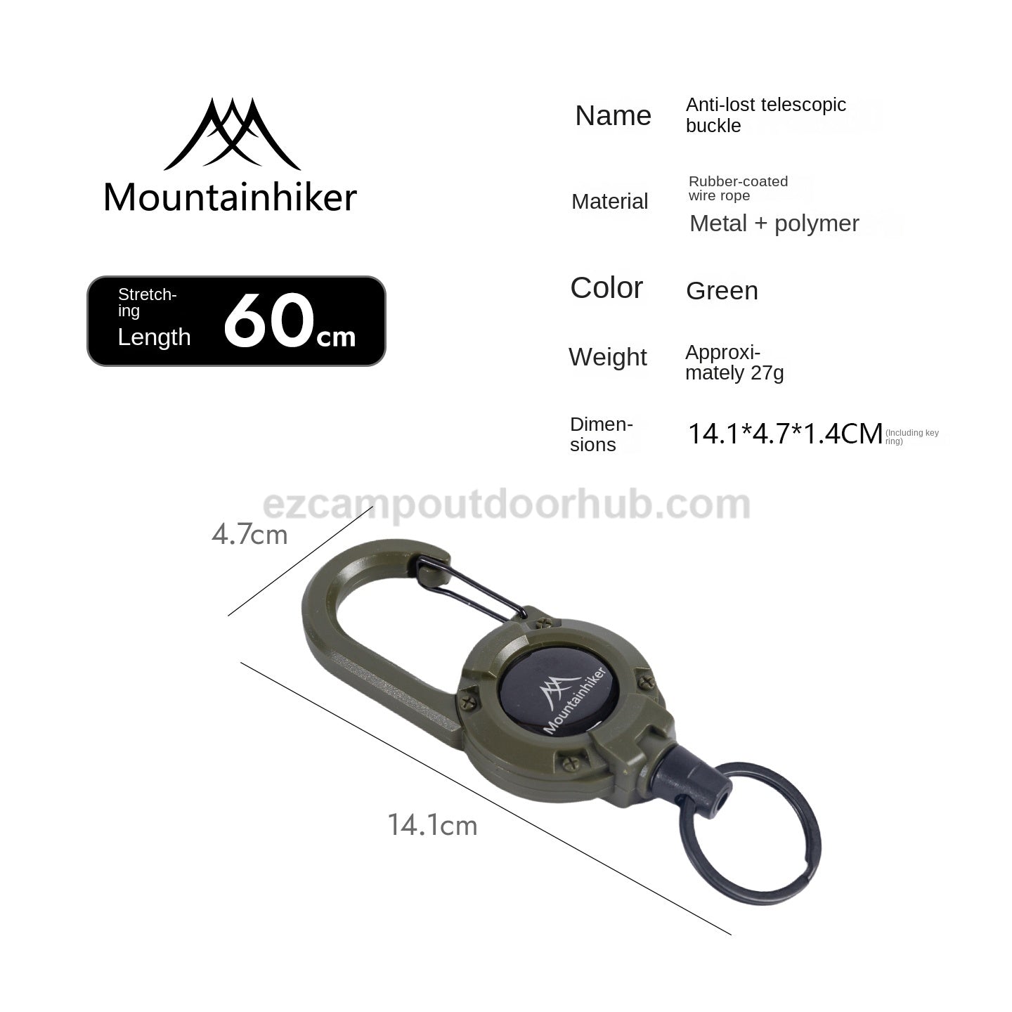 Mountainhiker SZK1315 Hook Buckle Rope Portable Multipurpose Anti Lost Telescopic Stretchable Lanyard 60cm Keychain Fastener Hiking Outdoor Camping Travel