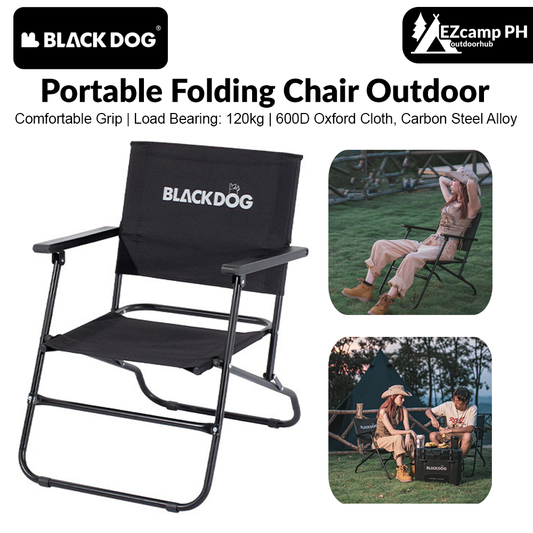 BLACKDOG Portable Black Folding Chair 3.7kg Durable 120kg Max Load Anti-skid Iron Pipe Support Kermit Foldable Chair With Armrest And Backrest