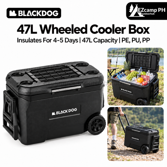 Blackdog 47L Wheeled Cooler Box with Pull Handle Large Capacity Ice Chest for Camping Outdoor Picnic