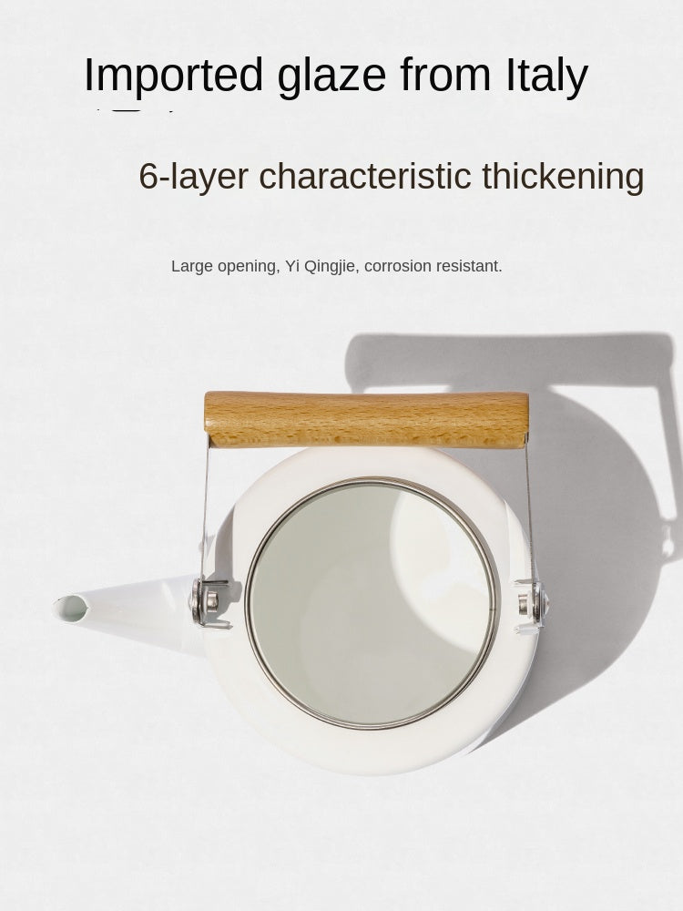 Mobi Garden Enamel Glazed Kettle and Mug 6 Layer Italian Enamelware Retro Classic Aesthetic Style 2L Boiling Water Coffee Tea Cookware Pot Cup Teapot