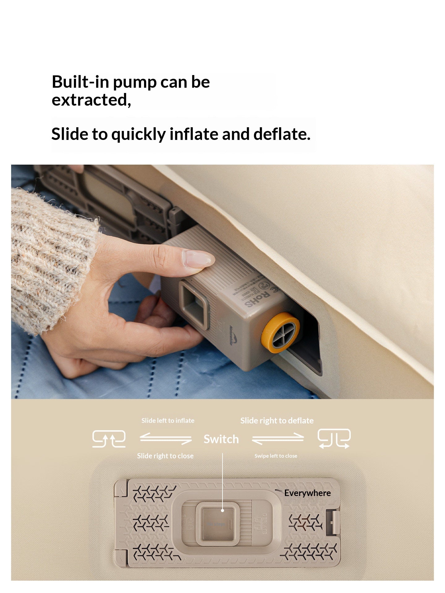 Naturehike FEATHER C10 Inflatable Foam Bed Sponge Mattress Double Sleeping Mat Pad 10cm Thick With Built in USB Charging Electric Air Pump Outdoor