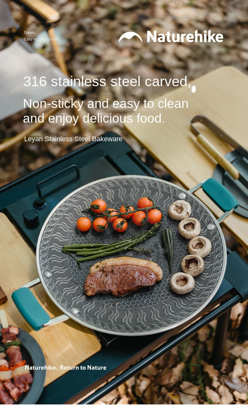 Naturehike Barbecue Grill Pan Portable Multipurpose Foldable Non-Stick Stainless Steel Baking Pan Tray Cooking Grill Frying Pan Partition Heating Design