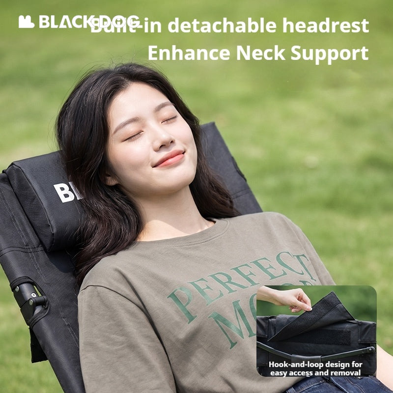 BLACKDOG M1 High Back Folding Recliner Portable Camping Chair Wood Armrest 5 Level Adjustable Modes Load Bearing 120kg Fishing Picnic Beach Furniture