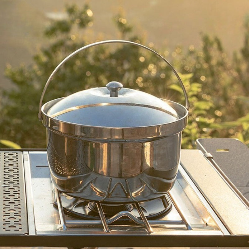 Campingmoon Stainless Steel Camping Cookware Set Portable Lightweight Large Capacity Hanging Pot Single-Handed Draining Pot Home Outdoor Camping