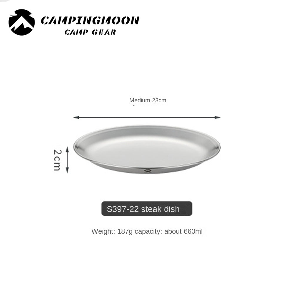 Campingmoon S397 Series Dish Plate Set Stainless Steel Tableware Anti-Corrosion Outdoor Camping Sold Set Or Per Piece With Optional Storage Bag