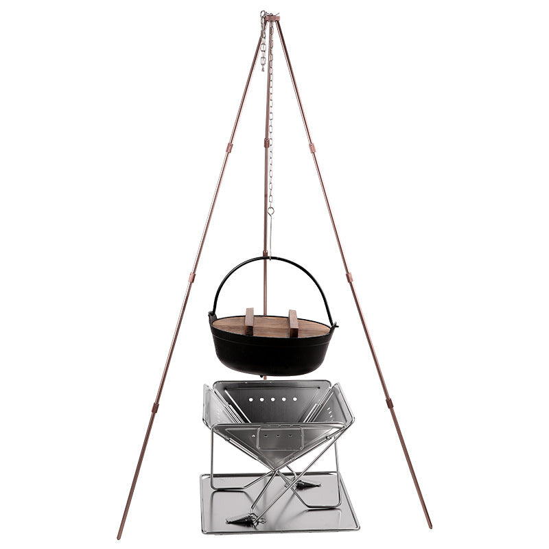 Campingmoon MS-105-BK MS-080-BK Hanging Pot Tripod Bracket Outdoor Portable Lightweight Three-Section Detachable Barbeque Rack Cookware Utensil