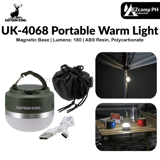 CAPTAIN STAG UK-4068 Portable Warm Light Hangable LED Lantern USB C Charging Rechargeable Up To 180 Lumens Magnetic Base Camping Lamp UK-4069