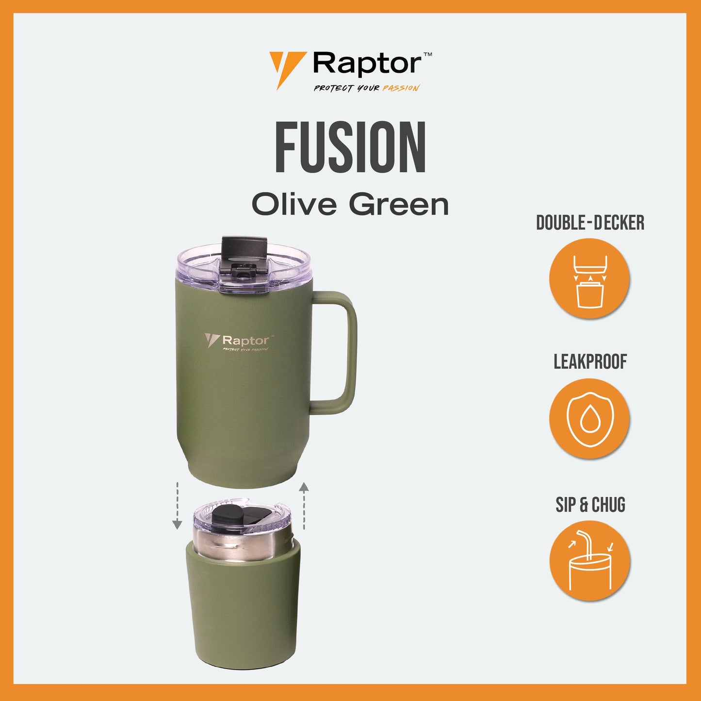 Raptor FUSION 28oz Tumbler 2-in-1 Double-Wall Vacuum Insulated Tumbler Double Decker Drinkware Hot And Cold Leak Proof On the Go Water Bottle