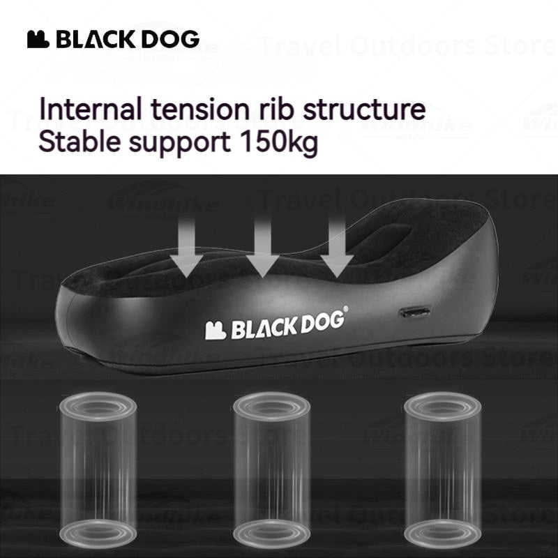 BLACKDOG Black Automatic Inflate Lazy Sofa Portable Auto Inflating Sleeping Bed Built-in Electric 2000mAh Detachable Air Pump Outdoor 150kg Max Load