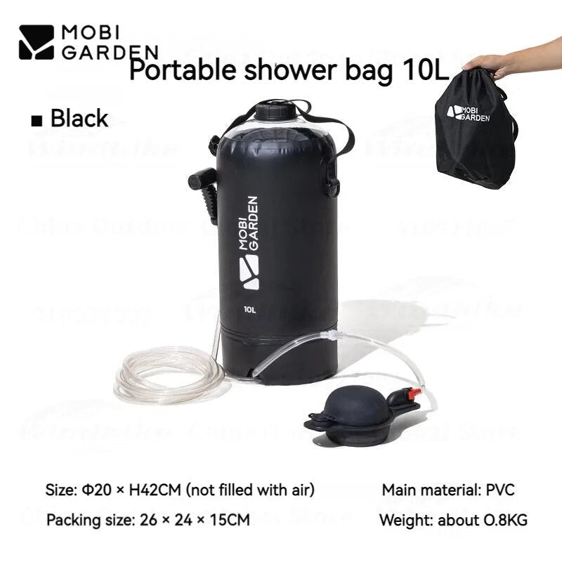 MOBI GARDEN Portable Shower Bag Outdoor 10L/20L Large-Capacity Foot-Operated Air Pump Shower Bath Camping Water Bag Simple Solar Heating Bag Camping Hiking Picnic Travel Heavy Duty Original MobiGarden