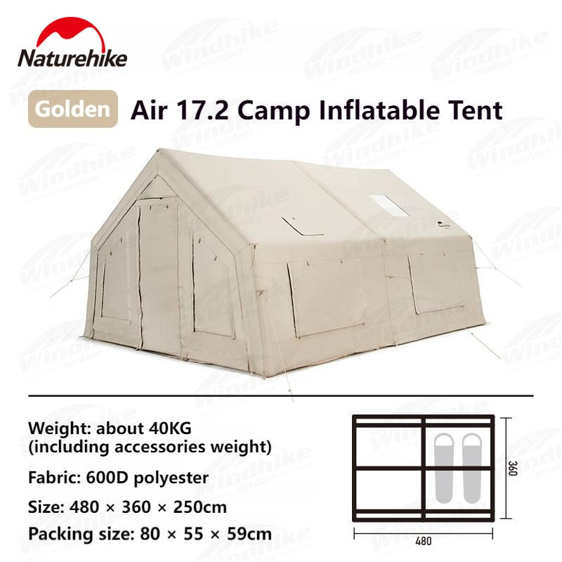 Naturehike AIR Series 17.2 Camp Inflatable Tent Luxury Extra Large 17.2m² Air Inflatable Waterproof Breathable Outdoor 1 Bedroom 1 Living Room