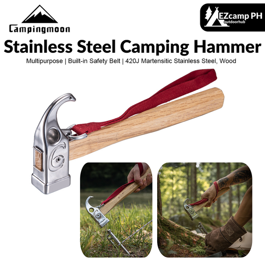 CAMPINGMOON Stainless Steel Camping Hammer Portable Lightweight Multipurpose Peg Stakes Ground Nail Hammer Tent Survial Tool Wooden Wood Mallet Outdoor Camping Hiking Travel Heavy Duty Camping Moon