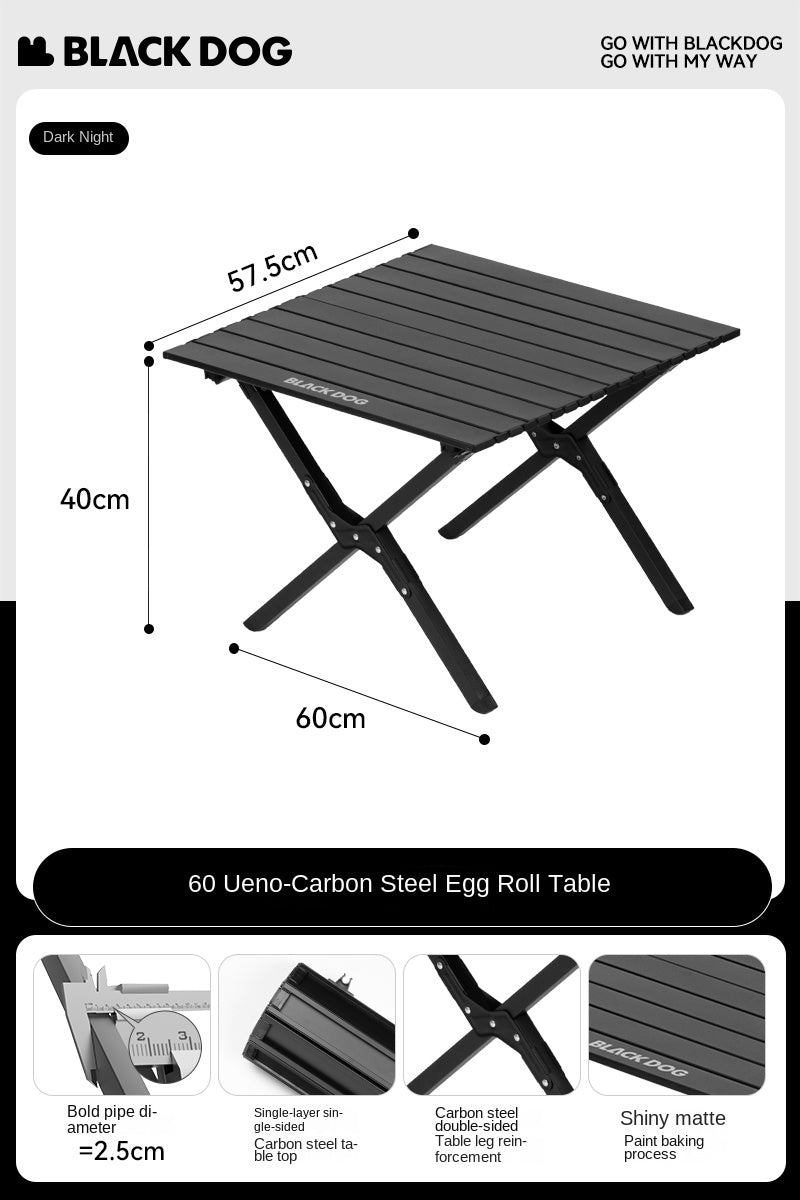 BLACKDOG Aluminum Alloy Egg Roll Table Portable Folding Camping Coffee Dining Table Outdoor Hiking Picnic Beach Foldable Board Triangular Cross Support