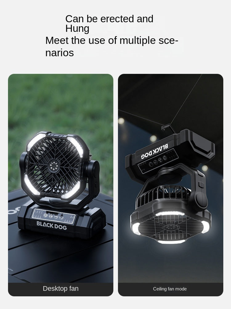 Blackdog COOLING Oscillating Fan Portable Lightweight Multifunctional Wireless Electric Desktop Small Fan With Lamp 10000mAh USB Charging Camping Outdoor