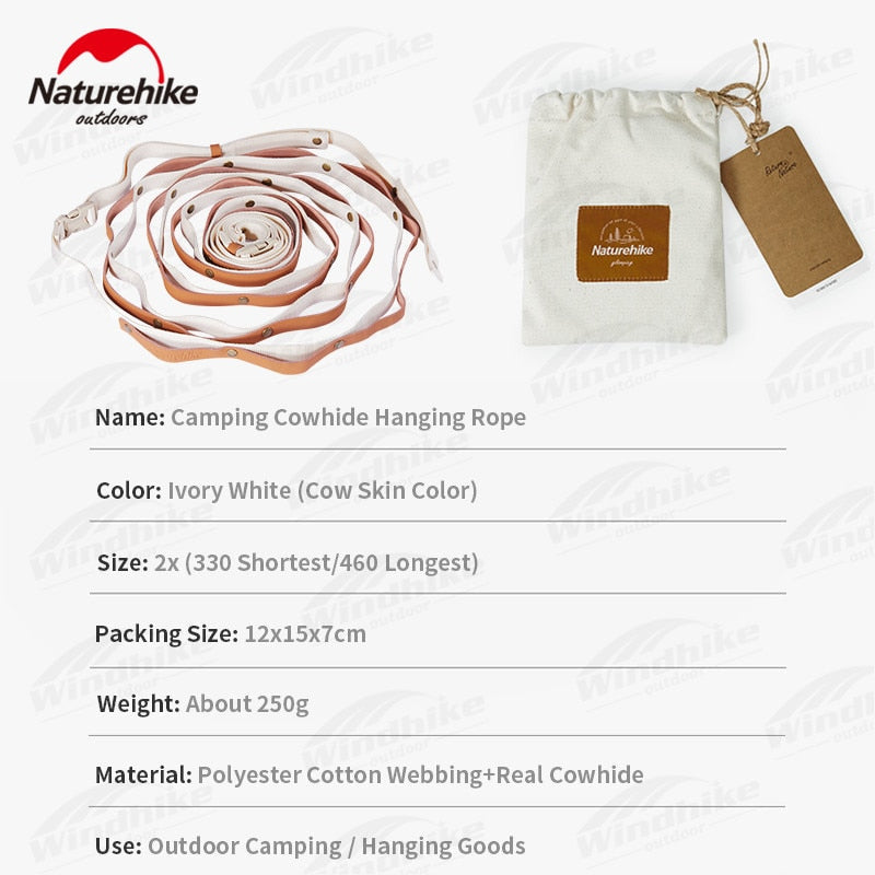 Naturehike Cowhide Hanging Rope Portable Ultralight Leather Clothesline With Snap Ring 4.6m Extendable Hanging Hang Hook Lanyard Tarp Pole Tent Outdoor Camping Hiking Beach Travel Accessories Heavy Duty Original Nature Hike