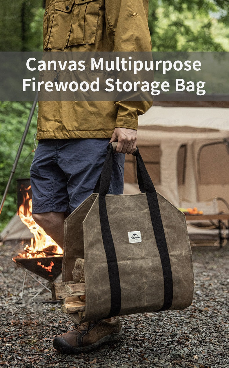 Naturehike Firewood Carrying Storage Bag Portable Ultralight Multi-Purpose Thick Canvas 16A Oil Wax Canvas Fire Wood Camping Tent Pole Carrier Carry Outdoor Hiking Beach Travel Equipment Original Nature Hike