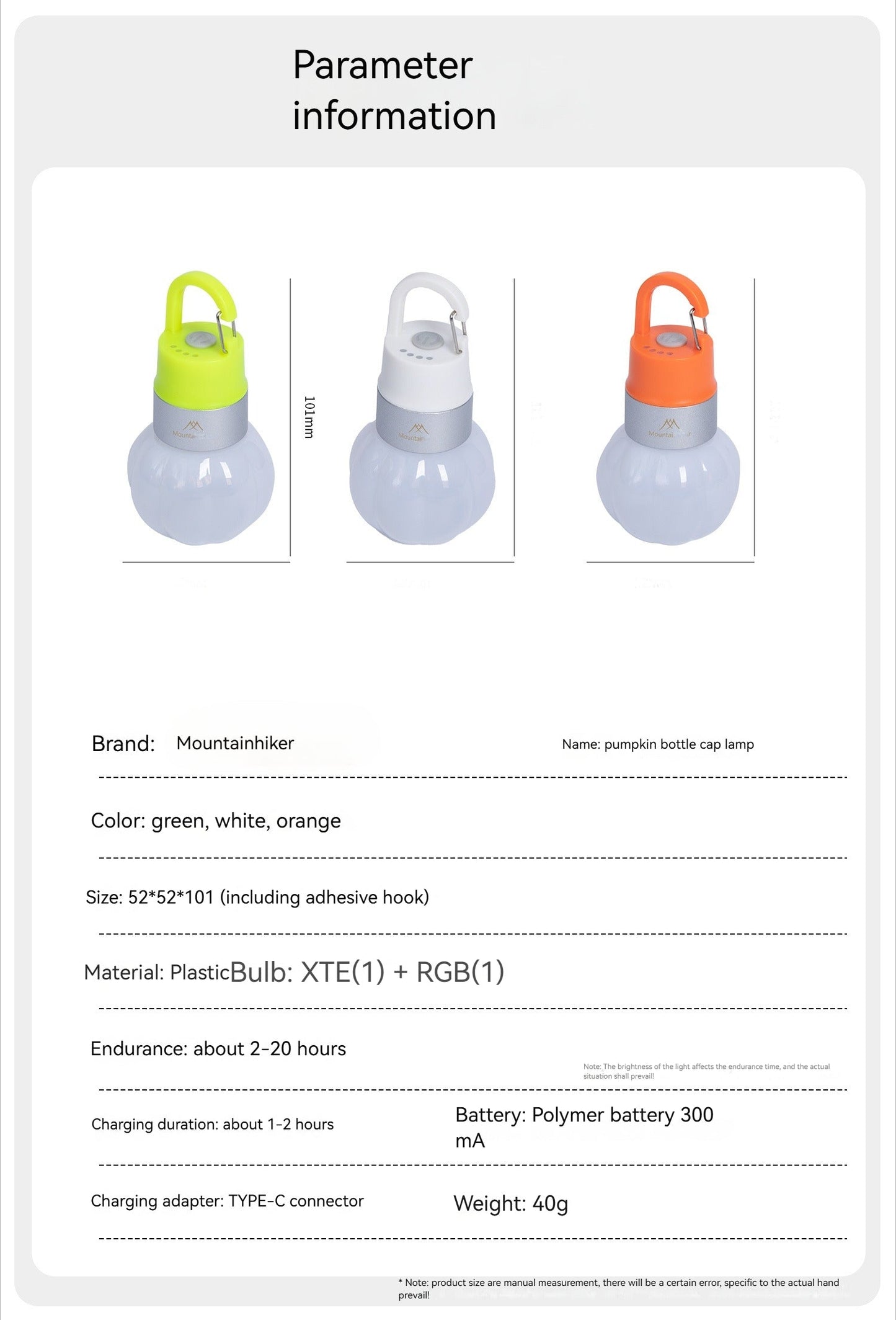 Mountainhiker Hanging Hook Lantern Portable Lamp Outdoor Waterproof USB C Charging Wireless Bottle Cap LED Light 2-20H Battery Working Time