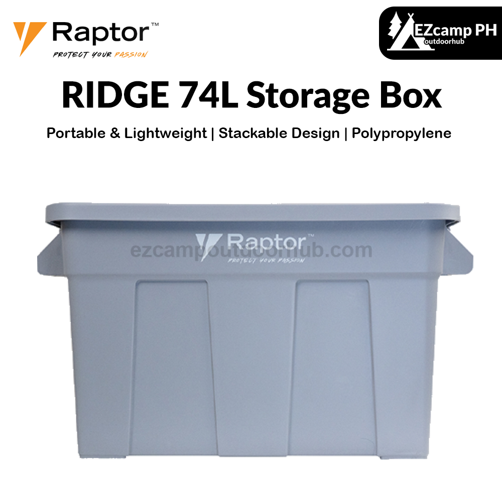 Raptor RIDGE 74L Storage Box Portable Lightweight Stackable Design Large Capacity Optional Attachable Wheels Polypropylene Heavy Duty Outdoor Camping