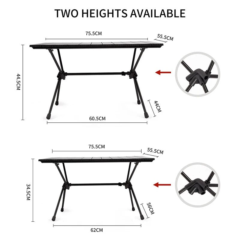 Naturehike FT11 Black Aluminum Egg Roll Camping Portable Folding Table 2 Level Height Adjustable Ultralight Heavy Duty up to 30kg Max Load Foldable