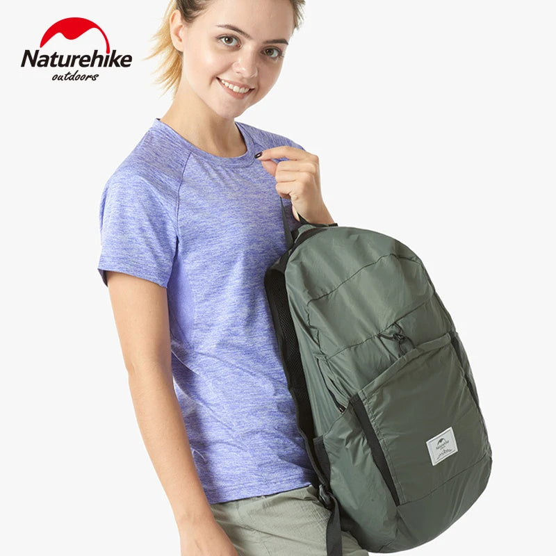 Naturehike 22L Waterproof Backpack Portable Ultralight Foldable Unisex Backpack Large Capacity Bag Soft And Breathable Wear Resistant Outdoor Camping Travel Hiking Bag 30D Nylon