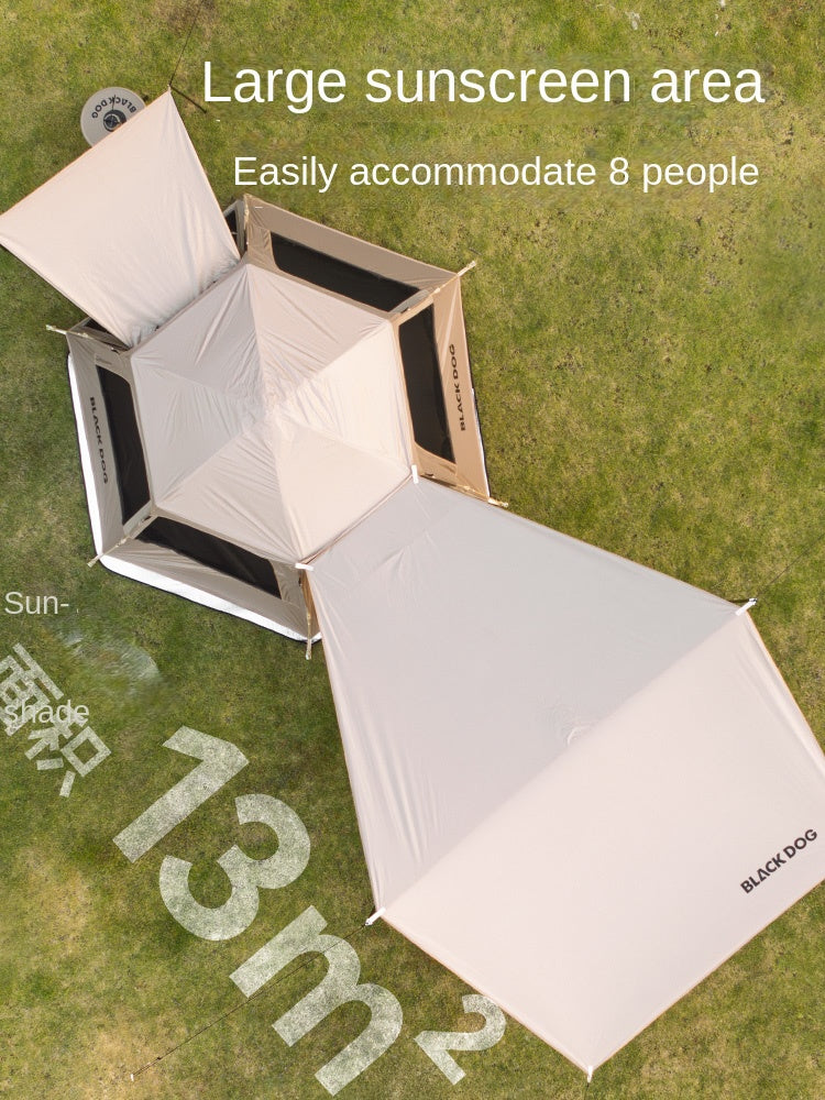 Blackdog COSMIC Hexagonal Automatic Tent 4 Person Dome Style Outdoor Black Vinyl Coated Sunscreen Waterproof Optional Extended Canopy Free Groundsheet