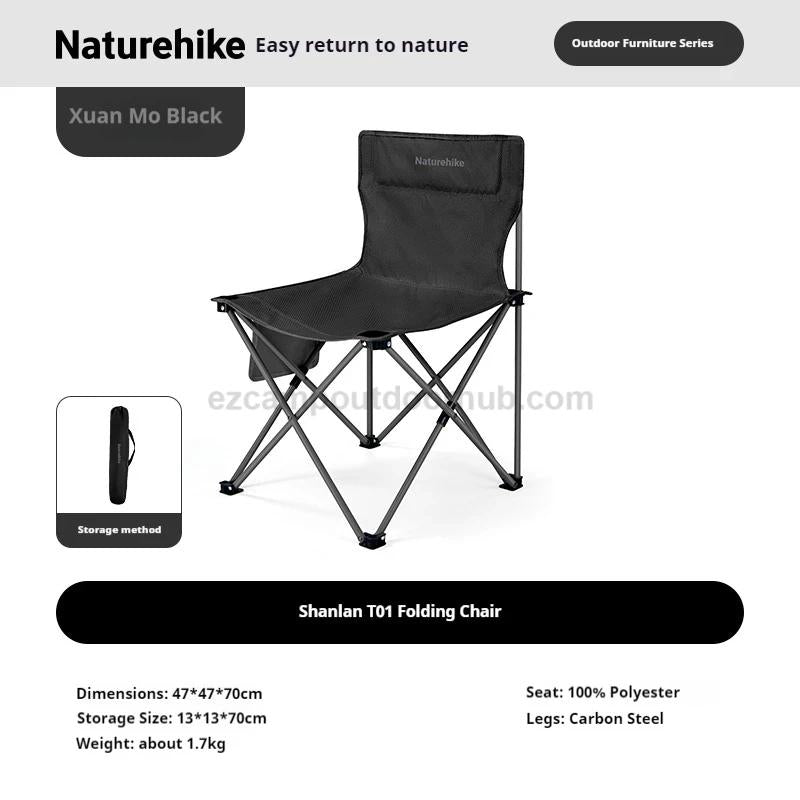 Naturehike T01 Folding Chair Heighten Widened Comfortable Beach Chair With Side Pocket Load Bearing 200kg Fishing Seat X-Shaped Structure Support Camping