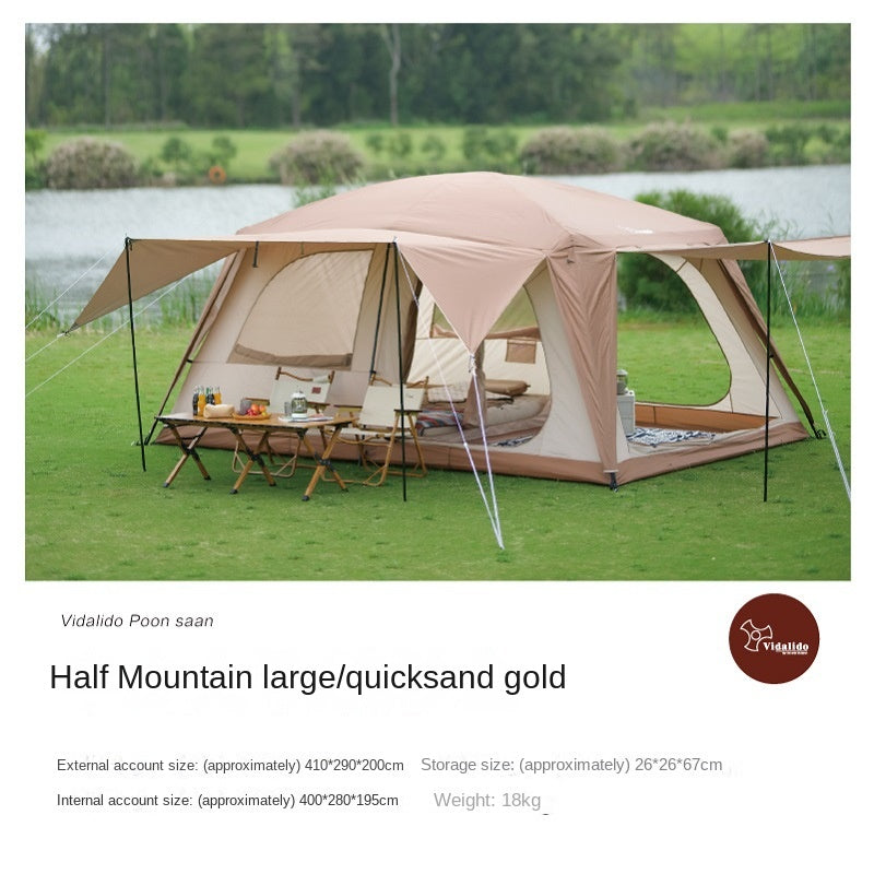 VIDALIDO Poon Saan Cabin Style Tent Semi-Automatic Waterproof Breathable Outdoor Camping Medium Large Tent for 4-10 Person Black Khaki Banshan Villa