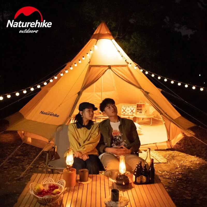 Naturehike BRIGHTEN Series 12.3 Pyramid Tent Blended Cotton Bell Camping Tent 12.3m² Large Family Group Luxury Shelter for 5 to 8 Person Tipi Tepee