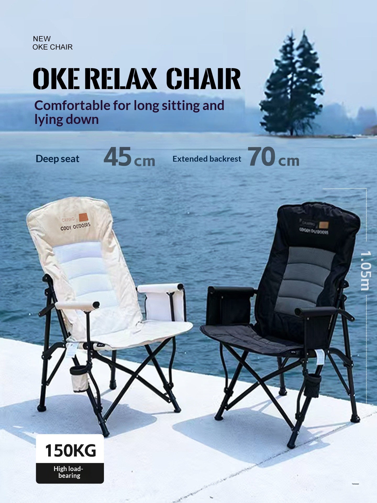 Coody OKE Relax Chair 136° Recliner Leisure Directors Chair Stable Load Bearing 150kg Triangular Cross Structure Design Aluminum Alloy Frame Outdoor