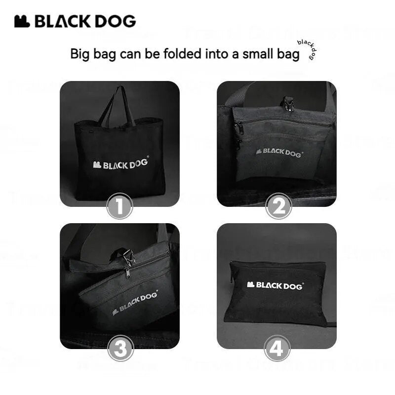 BLACKDOG Black Mutli-Functional Shopping Bag Portable Ultralight Storage Tote Bag Strong Durable Wear Resistant Carrying Bag Eco Bag With Zipper