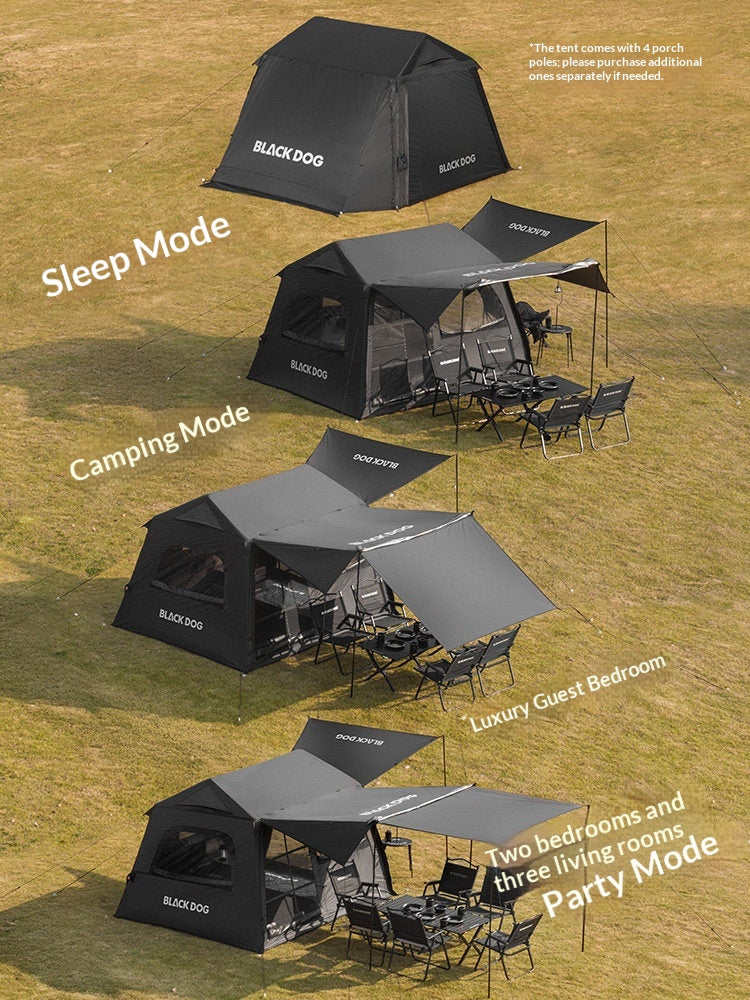 Blackdog MOUNT HAVEN AIR PRO Inflatable Tent Fast Build Cabin Style Shelter 4-5 Persons PVC Air Pole Waterproof Black Vinyl Coated Sunscreen Outdoor