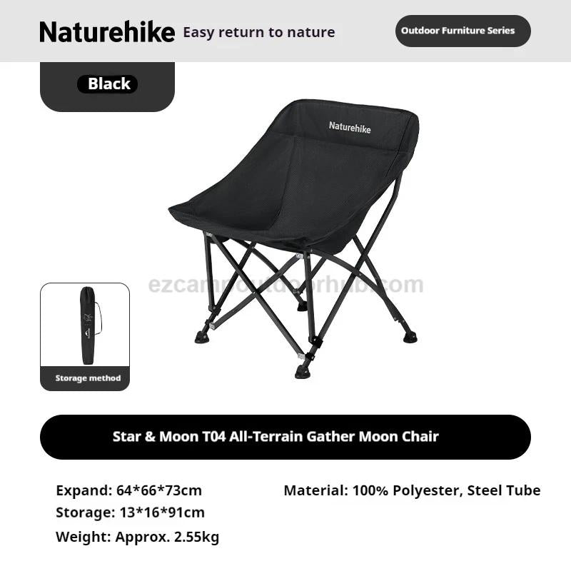 Naturehike T04 Camping Moon Chair Portable Lightweight Comfortable Folding Chair 64cm Wide Seat With Side Pocket 107T High Load Bearing 150kg Outdoor
