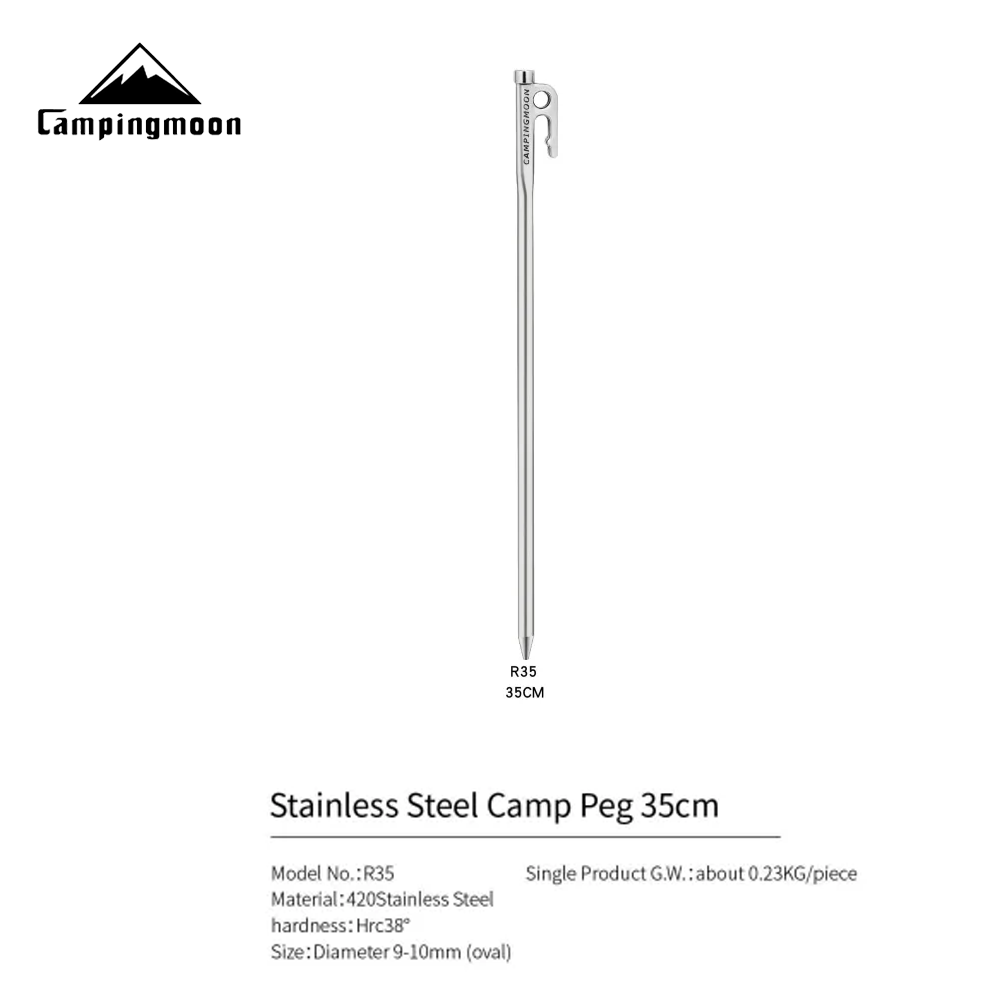 CAMPINGMOON R SERIES Stainless Steel Peg Stakes Camping Portable Lightweight Tent Wind Rope Peg Stakes Ground Nail Pegs Outdoor Hiking Picnic Travel Heavy Duty Original Camping Moon 1pc Per Order