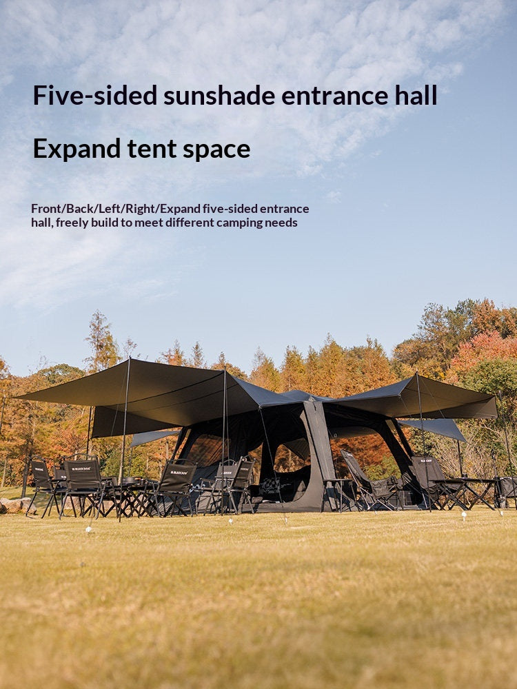 Blackdog MOUNT HAVEN 12.8 Cabin Style Tent 6-8 Person Ridge Tent Extra Large Space Up To 35m² Use Space 2 Bedroom Black Vinyl Coated Sunscreen Camping
