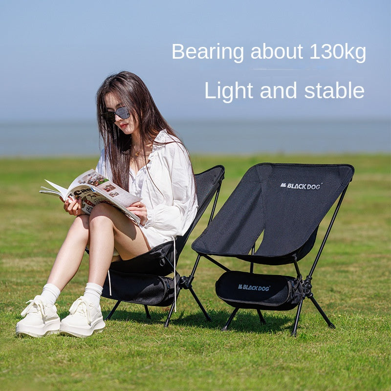 BLACKDOG Black Foldable Moon Chair Portable Ultralight Folding Recliner Lounge Fishing Director's Chair Up to 130kg Aluminum Alloy Camping Outdoor