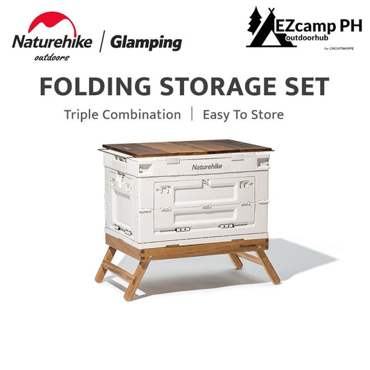 Naturehike 25L | 50L | 80L PP Folding Portable Collapsible Outdoor Camping Storage Box Folding Camp Organizer Stackable Wood Desk Top Woodtop Bracket