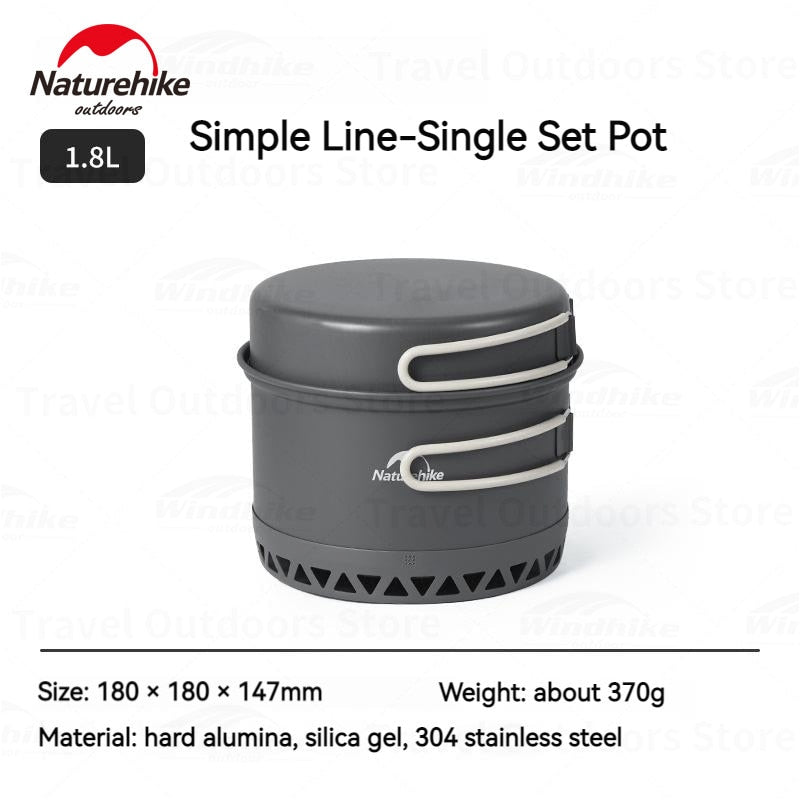 Naturehike Fast Heating 2 in 1 Camping Pot Set Hard Aluminum 1.2/1.8L Hiking Portable Ultralight Aluminum Non-Stick Outdoor 1-2 Person Cookware