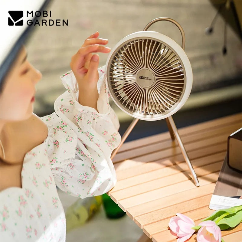 Mobi Garden BREEZE Portable Fan F2 Tripod Hanging Eletric Fan LED Lamp 10000mAh Battery Capacity up to 28H USB C Charging Desk Fan Rechargeable