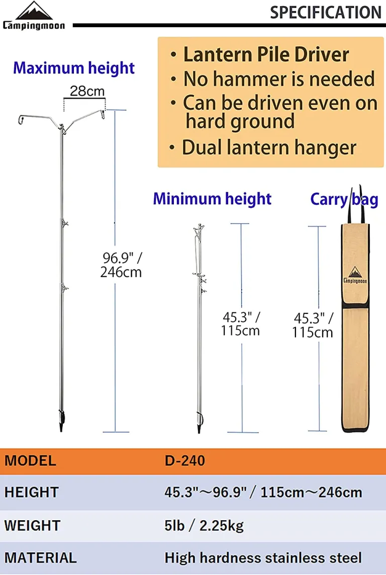 CAMPINGMOON D-240 / D-243 Stainless Steel Dual Lamp Post Camping Lantern Light Pole Adjustable Height 15kg Max Load Original with Optional Tripod